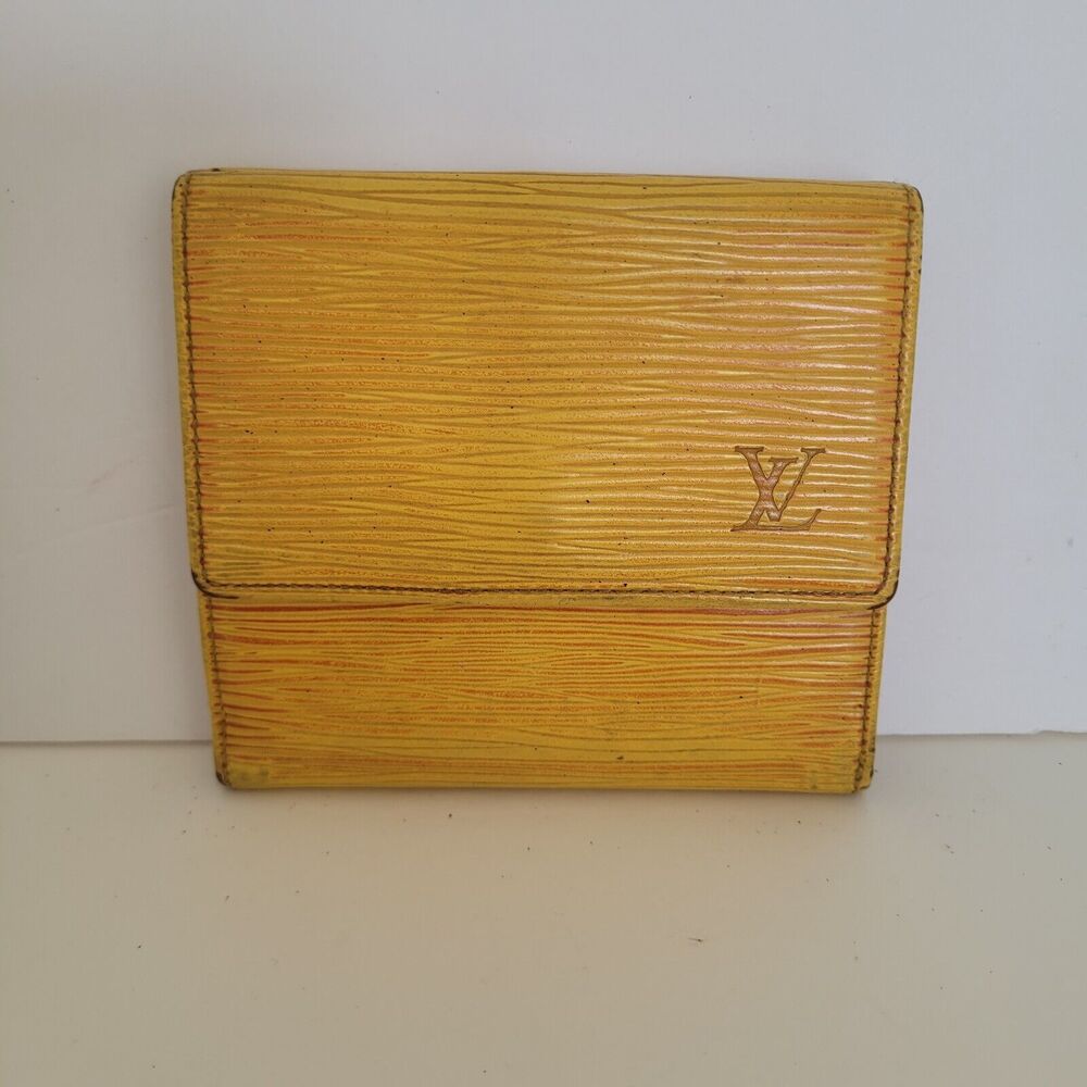 Louis Vuitton Vintage 1993 Epi Leather Wallet Yellow Medium Trifold‎ Elise Retro